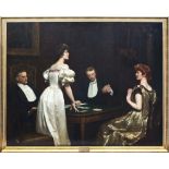 Hon. John Collier R.A. A large oils on canvas entitled The Cheat, gilt framed - 65in. x 75in.