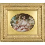 Frost. A signed oil on copper panel in an oval depicting a lady in classical dress, gilt framed -