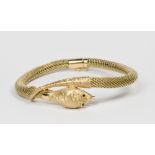 A 9ct. gold flexible mesh bangle of snake form with ruby set eyes