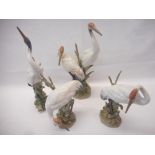 Four Lladro models of cranes, the largest - 12in. high