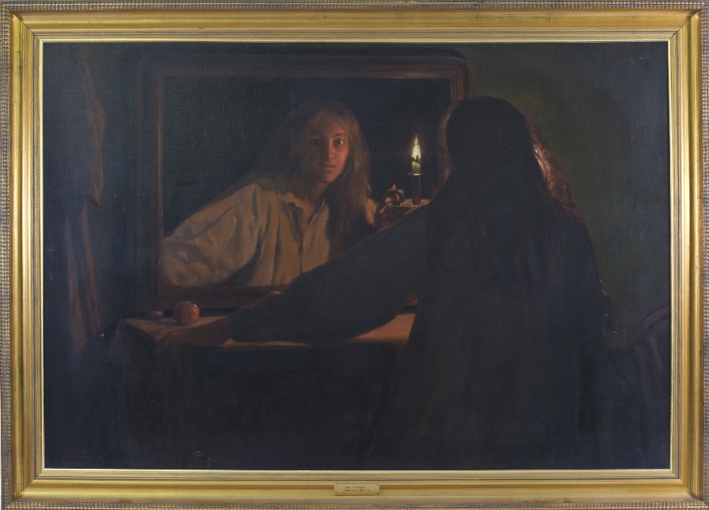 John Collier R.A dated 95. A signed oils on canvas entitled Halloween, framed - 33in. x 49in.