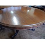 A Victorian mahogany breakfast table with circular top, on turned and fluted urn form column and