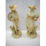 A pair of 19th Century Worcester Hadley figures, shaded cream to blush depicting a male figure