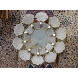 A large Art Deco ceiling light fitting with frosted glass clam shell shades - 38 1/2in. dia.