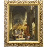 Hermann Schafer. Oils on canvas entitled St. Madelaine - Troyes, in an ornate gilt frame - 43in. x