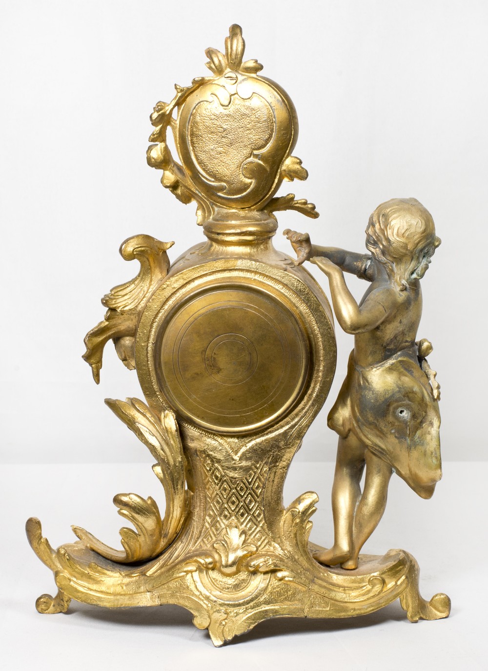 A 19th Century mantel clock with white enamel dial, in a gilded spelter case, the top inset portrait - Image 4 of 5