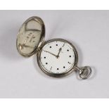 A gentleman's braille pocket watch with white enamel dial, in an engine turned silver case (dial