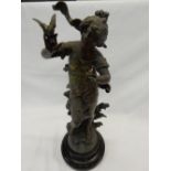 An Edwardian spelter figure of an Art Nouveau lady with a bird on her hand, on ebonised base - 19