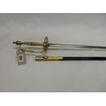 A court sword with brass handle and brass and leather mounted scabbard