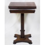 A Victorian rosewood games table with rectangular folding top enclosing chess, backgammon and