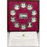 A set of eleven silver medallions for Sovereigns of Europe, in fitted wooden case