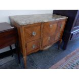 A French kingwood chest fitted two drawers with rouge marble top, gilt metal mounts, on slender legs