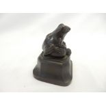 A bronze study of a frog, on panelled square base - 3 1/2in. high