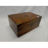 A 19th Century walnut and brass bound writing box with black and gilt tooled leather writing surface