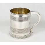 A George III silver christening mug with reeded bands of decoration, basket weave band to the base -