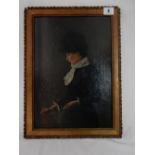 Oils on canvas - Lady in a black dress and white scarf, framed - 13 1/2in. x 9 1/2in. and an oil