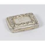 A George III heavy silver vinaigrette with engine turned and floral chased border, engraved