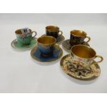 Ten Royal Worcester coffee cans and saucers, various patterns, a selection of Poole Pottery twin