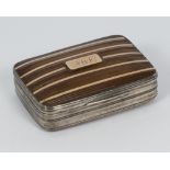 A George III silver snuff box with tortoiseshell lid and gold banding, initialled gold cartouche -