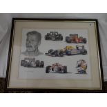 Two coloured furnishing prints - Tribute to Nigel Mansell and a similar print for Ayrton Senna,