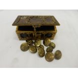 A small gilt metal decorated trinket box in the form of a trunk and a selection of RAF dress