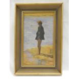 J. Milner Kite. Oils on artists board depicting a young boy standing on the seashore, framed - 11