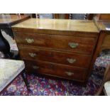 A 19th Century teak military chest fitted three wide drawers, brass swanneck handles, end handles,