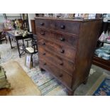 A 19th Century mahogany straight front chest fitted five drawers with turned wood knob handles,