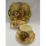 Ten pieces of Royal Winton painted with fruit and anemones including cup and saucer, bread plate