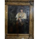 Oils on canvas - Gypsy lady, gilt framed - 22in. x 16 1/2in., a watercolour of a landscape, a