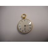 A lady's fob watch with white enamel dial, in a Continental gold coloured metal case