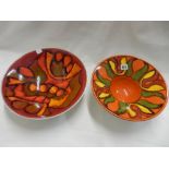 Two Poole Pottery Delphis pattern dishes - 13 1/4in. and 11 1/2in. dia.