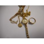 A lady's Accurist wristwatch in a 9ct. gold case, on a 9ct. gold bracelet, a fine 9ct. gold chain,