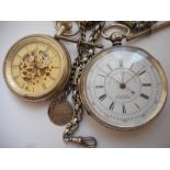 A Jaeger Le Coultre pocket watch with visible movement to back and front, complete with silver