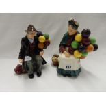 Two Royal Doulton figures and matching plates - Balloon Man HN1954 and D6655 and Old Balloon