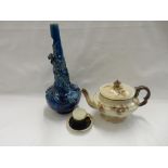 A selection of decorative china and glass including a Japanese bottle shaped vase with applied