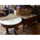A Victorian mahogany half round washstand with marble top and an Edwardian mahogany washstand with