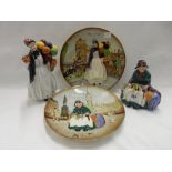 Two Royal Doulton figures and matching plates - Silks and Ribbons HN2017 and D6663 and Biddy Penny