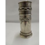 A lady's Arts and Crafts design silver cylindrical rouge pot and scent bottle holder combined with