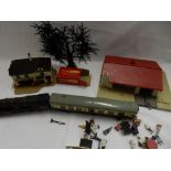 A selection of Triang engines, rolling stock and track, model houses etc..