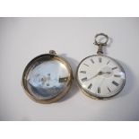 A gentleman's Georgian pocket watch, white enamel dial, in a plain silver case complete with