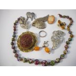 A quantity of costume jewellery including an Italian bead necklace, marcasite brooches, brooch in