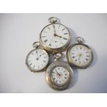 A lady's fob watch, white enamel dial with gilt decoration, in a Continental silver case with