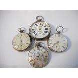 A gentleman's openface pocket watch, white enamel dial, seconds dial, in an engine turned silver