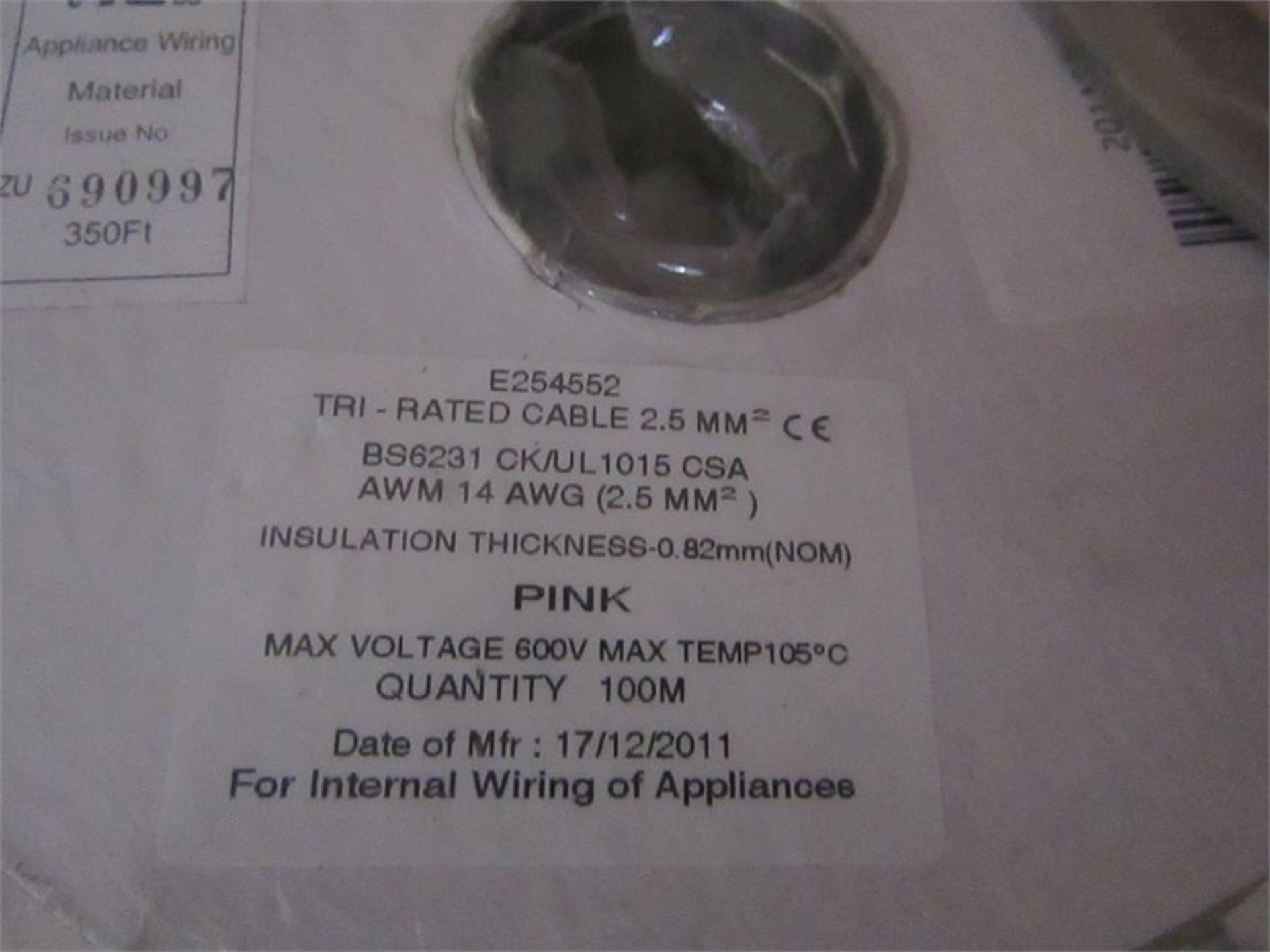 4 x Tri-rated Pink PVC Cable 2.5mm² Switchgear - Image 2 of 2