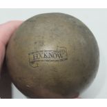 Antique Brass 3 1/2" Grenade labeled LUCKNOW and FUTTEHGHUR.