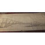 Massive c1880s Scroll Sepia Watercolour of the Forth Rail Bridge-Train-Boats etc 140" x 50"