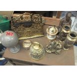 Lot of Brassware to include Victorian Brass Letter Rack and Brass Oriental Vases.