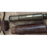 Antique Brass Telescope by J H Steward London in Leather Case. - 11 1/2" long.