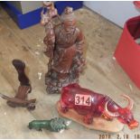 Lot of Wooden Carving-Buffalo-Stand etc.